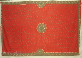 woman's Shawl Abochhini Probably Rajput Group,From Tharparkar Sindh of Pakistan.cotton with cotton Embroidery.Its size is 145cmX210cm(DSC03620 New).                