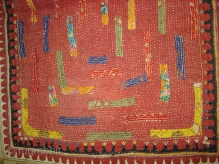 Embroidered and Printed Patch work Quilt From Dwaraka Region of Saurashtra Gujarat. India.very fine quilted and Patch work.Rare kind of Piece.Its size is 67cmX118cm(DSC02309 New).        