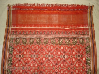 Patola Sari Silk Double ikat.Probably Patan Gujarat. India. this Patola sari has the type of geometric,non figurative pattern particularly favored by the ismaili Muslim merchant community of the Vohras.And its called Vohra-Gaji-Bhat.(Vohra  ...