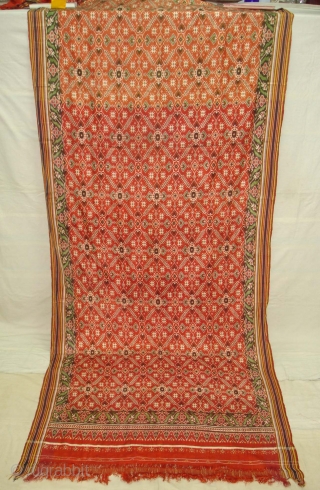 Patola Sari Silk Double ikat.Probably Patan Gujarat. India. this Patola sari has the type of geometric,non figurative pattern particularly favored by the ismaili Muslim merchant community of the Vohras.And its called Vohra-Gaji-Bhat.(Vohra  ...