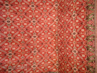 Patola Sari Silk Double ikat.Probably Patan Gujarat. India. this Patola sari has the type of geometric,non figurative pattern particularly favored by the ismaili Muslim merchant community of the Vohras.And its called Vohra-Gaji-Bhat.(Vohra  ...