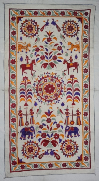 Dharaniya Wall Hanging From Saurashtra Gujarat. India.This were Traditionally used mainly by Kathi Darbar Group of Saurashtra Gujarat .C.1900.Its size is 120x226cm(DSC05960).           
