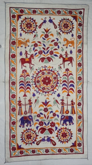 Dharaniya Wall Hanging From Saurashtra Gujarat. India.This were Traditionally used mainly by Kathi Darbar Group of Saurashtra Gujarat .C.1900.Its size is 120x226cm(DSC05960).           