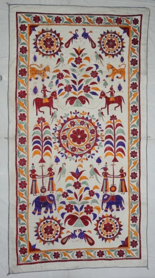 Dharaniya Wall Hanging From Saurashtra Gujarat. India.This were Traditionally used mainly by Kathi Darbar Group of Saurashtra Gujarat .C.1900.Its size is 120x226cm(DSC05960).           