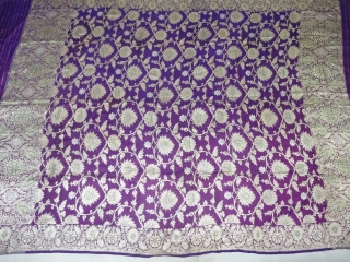 Dupatta Handwoven fuchsia silk with zari (Real Silver) from Varanasi, Uttar Pradesh , India. c.1900. Good condition. Its size 127cmX228cm(DSC05993).             