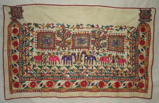 Khil Wall Hanging From Chotila Distric Of Saurashtra Gujarat.India.Used by the Kathi Darbar Family.Its size is 95cm x 154cm(DSC04670 New).             