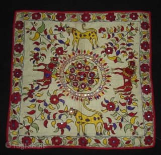 Chakla An Embroidered Cloth used for some special occasions by the Kathi Darbar caste of Saurashtra Gujarat. India. Its size is 70cmX70cm (DSC02494 New).         