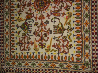 Wall Haning (Small Dharaniya) An Embroidered Cloth used for some special occasions by the Ahir caste of Kutch Gujarat. India. Its size is 70cmX96cm (DSC02505 New).       