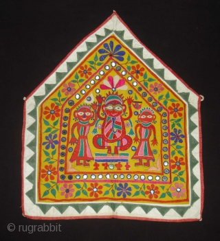 Ganesh Sthapna An Embroidered shrine cloth used on the special occasions by the Kanbi farming caste of Saurashtra,Gujarat. India.Its size is 58cmX70cm (DSC02511 new).         