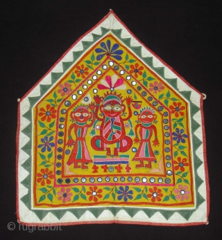 Ganesh Sthapna An Embroidered shrine cloth used on the special occasions by the Kanbi farming caste of Saurashtra,Gujarat. India.Its size is 58cmX70cm (DSC02511 new).         