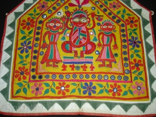 Ganesh Sthapna An Embroidered shrine cloth used on the special occasions by the Kanbi farming caste of Saurashtra,Gujarat. India.Its size is 58cmX70cm (DSC02511 new).         