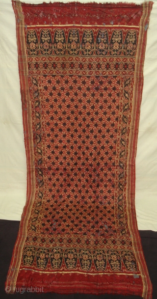 Patola Sari Fragment,Silk Double Ikat,Probably Patan Gujarat. India.This Patola known as Tran-Phul-Bhat (there flowers design) Design.This Patola is one of the most Rare designs,and with indigo blue colours. Which is very rare  ...