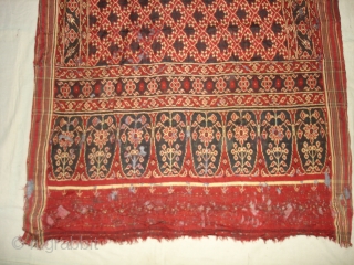 Patola Sari Fragment,Silk Double Ikat,Probably Patan Gujarat. India.This Patola known as Tran-Phul-Bhat (there flowers design) Design.This Patola is one of the most Rare designs,and with indigo blue colours. Which is very rare  ...