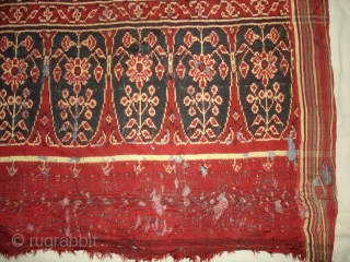 Patola Sari Fragment,Silk Double Ikat,Probably Patan Gujarat. India.This Patola known as Tran-Phul-Bhat (there flowers design) Design.This Patola is one of the most Rare designs,and with indigo blue colours. Which is very rare  ...