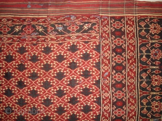 Patola Sari Fragment,Silk Double Ikat,Probably Patan Gujarat. India.This Patola known as Tran-Phul-Bhat (there flowers design) Design.This Patola is one of the most Rare designs,and with indigo blue colours. Which is very rare  ...