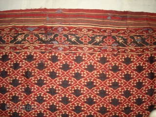 Patola Sari Fragment,Silk Double Ikat,Probably Patan Gujarat. India.This Patola known as Tran-Phul-Bhat (there flowers design) Design.This Patola is one of the most Rare designs,and with indigo blue colours. Which is very rare  ...