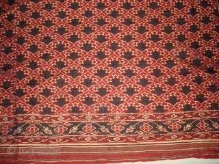 Patola Sari Fragment,Silk Double Ikat,Probably Patan Gujarat. India.This Patola known as Tran-Phul-Bhat (there flowers design) Design.This Patola is one of the most Rare designs,and with indigo blue colours. Which is very rare  ...