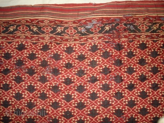 Patola Sari Fragment,Silk Double Ikat,Probably Patan Gujarat. India.This Patola known as Tran-Phul-Bhat (there flowers design) Design.This Patola is one of the most Rare designs,and with indigo blue colours. Which is very rare  ...