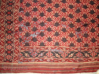 Patola Sari Fragment,Silk Double Ikat,Probably Patan Gujarat. India.This Patola known as Tran-Phul-Bhat (there flowers design) Design.This Patola is one of the most Rare designs,and with indigo blue colours. Which is very rare  ...