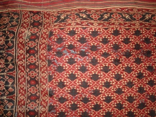 Patola Sari Fragment,Silk Double Ikat,Probably Patan Gujarat. India.This Patola known as Tran-Phul-Bhat (there flowers design) Design.This Patola is one of the most Rare designs,and with indigo blue colours. Which is very rare  ...