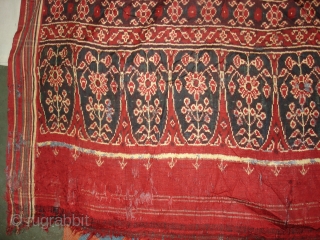 Patola Sari Fragment,Silk Double Ikat,Probably Patan Gujarat. India.This Patola known as Tran-Phul-Bhat (there flowers design) Design.This Patola is one of the most Rare designs,and with indigo blue colours. Which is very rare  ...