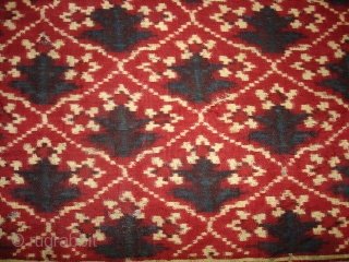 Patola Sari Fragment,Silk Double Ikat,Probably Patan Gujarat. India.This Patola known as Tran-Phul-Bhat (there flowers design) Design.This Patola is one of the most Rare designs,and with indigo blue colours. Which is very rare  ...