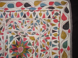 Kantha Quilted and embroidered cotton kantha Probably From East Bengal(Bangladesh) region, India.C.1900.Its size is 86cmX88cm. Very Good Condition(DSC04479 New).              
