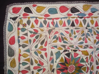 Kantha Quilted and embroidered cotton kantha Probably From East Bengal(Bangladesh) region, India.C.1900.Its size is 86cmX88cm. Very Good Condition(DSC04479 New).              