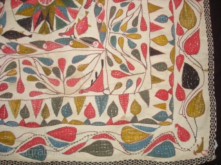 Kantha Quilted and embroidered cotton kantha Probably From East Bengal(Bangladesh) region, India.C.1900.Its size is 86cmX88cm. Very Good Condition(DSC04479 New).              