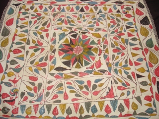 Kantha Quilted and embroidered cotton kantha Probably From East Bengal(Bangladesh) region, India.C.1900.Its size is 86cmX88cm. Very Good Condition(DSC04479 New).              