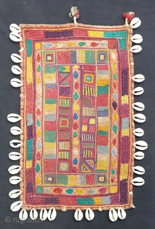 Rare Ceremonial Banjara Gala From Karnataka,South India. India.Embroidered on cotton. Gala is traditionally used by women to carry pots on their heads.C.1900.Its size is 21cmX33cm(20190602_160804).        