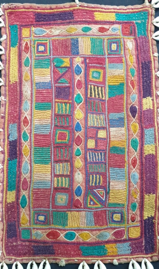 Rare Ceremonial Banjara Gala From Karnataka,South India. India.Embroidered on cotton. Gala is traditionally used by women to carry pots on their heads.C.1900.Its size is 21cmX33cm(20190602_160804).        