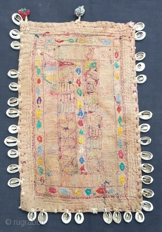 Rare Ceremonial Banjara Gala From Karnataka,South India. India.Embroidered on cotton. Gala is traditionally used by women to carry pots on their heads.C.1900.Its size is 21cmX33cm(20190602_160804).        