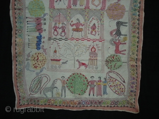 Kantha Quilted and embroidered cotton kantha Proper From Faridpur East (Bangladesh)Bangal region.Its size is 94cm x 143cm.Its written As Name of owner and Faridpur Banladesh.An Very very Rare kantha.(DSC07491)    