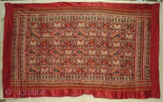 Nari Kunj Patola Dupatta Fragment , Silk Double Ikat,Probably Patan Gujarat. India.This Patola Uses one of the most Rare designs,known as Nari Kunj Patola.Its size is 130cmX222cm(DSC02589 New).     