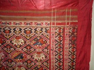 Nari Kunj Patola Dupatta Fragment , Silk Double Ikat,Probably Patan Gujarat. India.This Patola Uses one of the most Rare designs,known as Nari Kunj Patola.Its size is 130cmX222cm(DSC02589 New).     