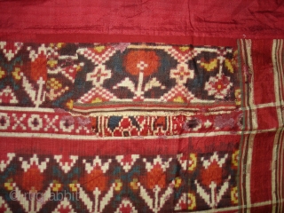 Nari Kunj Patola Dupatta Fragment , Silk Double Ikat,Probably Patan Gujarat. India.This Patola Uses one of the most Rare designs,known as Nari Kunj Patola.Its size is 130cmX222cm(DSC02589 New).     
