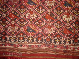 Nari Kunj Patola Dupatta Fragment , Silk Double Ikat,Probably Patan Gujarat. India.This Patola Uses one of the most Rare designs,known as Nari Kunj Patola.Its size is 130cmX222cm(DSC02589 New).     