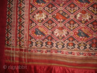 Nari Kunj Patola Dupatta Fragment , Silk Double Ikat,Probably Patan Gujarat. India.This Patola Uses one of the most Rare designs,known as Nari Kunj Patola.Its size is 130cmX222cm(DSC02589 New).     