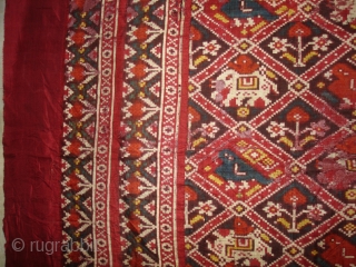 Nari Kunj Patola Dupatta Fragment , Silk Double Ikat,Probably Patan Gujarat. India.This Patola Uses one of the most Rare designs,known as Nari Kunj Patola.Its size is 130cmX222cm(DSC02589 New).     