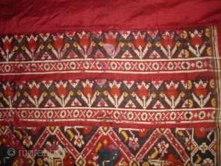 Nari Kunj Patola Dupatta Fragment , Silk Double Ikat,Probably Patan Gujarat. India.This Patola Uses one of the most Rare designs,known as Nari Kunj Patola.Its size is 130cmX222cm(DSC02589 New).     