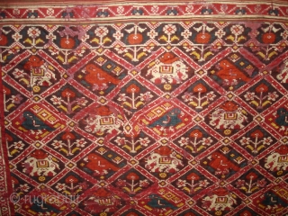 Nari Kunj Patola Dupatta Fragment , Silk Double Ikat,Probably Patan Gujarat. India.This Patola Uses one of the most Rare designs,known as Nari Kunj Patola.Its size is 130cmX222cm(DSC02589 New).     