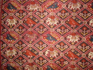 Nari Kunj Patola Dupatta Fragment , Silk Double Ikat,Probably Patan Gujarat. India.This Patola Uses one of the most Rare designs,known as Nari Kunj Patola.Its size is 130cmX222cm(DSC02589 New).     