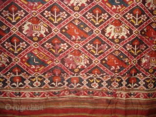 Nari Kunj Patola Dupatta Fragment , Silk Double Ikat,Probably Patan Gujarat. India.This Patola Uses one of the most Rare designs,known as Nari Kunj Patola.Its size is 130cmX222cm(DSC02589 New).     