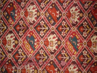 Nari Kunj Patola Dupatta Fragment , Silk Double Ikat,Probably Patan Gujarat. India.This Patola Uses one of the most Rare designs,known as Nari Kunj Patola.Its size is 130cmX222cm(DSC02589 New).     