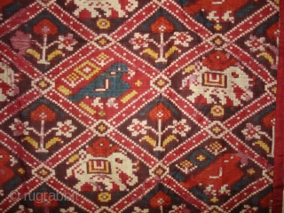 Nari Kunj Patola Dupatta Fragment , Silk Double Ikat,Probably Patan Gujarat. India.This Patola Uses one of the most Rare designs,known as Nari Kunj Patola.Its size is 130cmX222cm(DSC02589 New).     