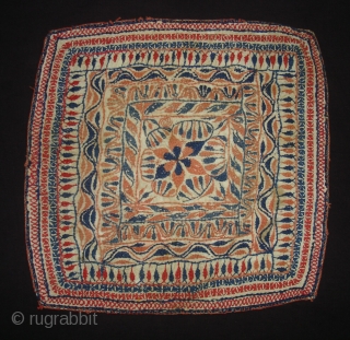 Kantha cotton Plain weave with cotton embroidered Kantha Probably From Faridpur Distric,East Bengal(Bangladesh)region. India.C.1900.Its size is 31cmX31cm(DSC02617 New).               