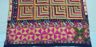 Indigo-Colour Phulkari From East(India)Punjab Region of India. India.Silk on Indigo Dyed Hand Spun Cotton ground.Showing the Rare Influence of showing the Chosar Design in the Border.C.1900.Its size is 130cmX243cm(20181125_112951).    