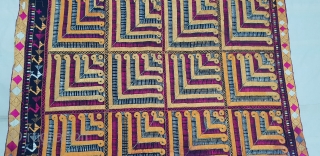 Indigo-Colour Phulkari From East(India)Punjab Region of India. India.Silk on Indigo Dyed Hand Spun Cotton ground.Showing the Rare Influence of showing the Chosar Design in the Border.C.1900.Its size is 130cmX243cm(20181125_112951).    