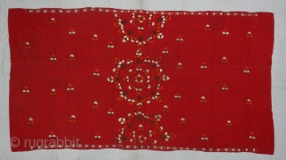 Abochhini Wedding Shawl from Sindh Region of Undivided India. India Silk Embroidery on the Cotton,With Stamp Mark showing the Company name Ellinger Mohatta & Co.Real Turkey Red. c.1900.Its size is 110cmX210cm(DSC05936).
  